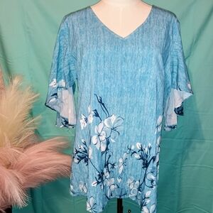 Blue Floral V-Neck Women's Top